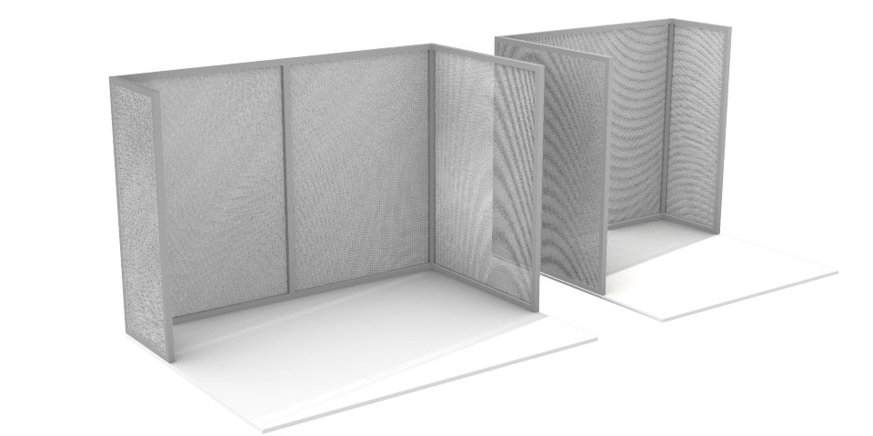 ready made stands for Stockholm Furniture Fair with grey side walls half way and a grey backside