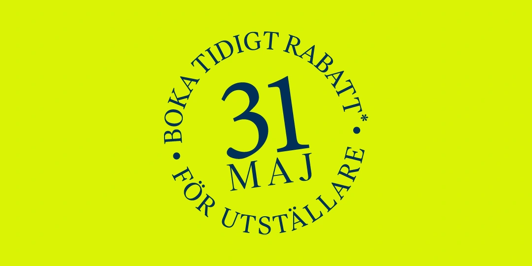 Bild på en utställares monter. Bilden leder till information om startpaketet och priser för att delta.