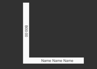 Greenhouse stand package – illustration showing that all corner markers display the stand number to the left and the exhibitor's name to the right.