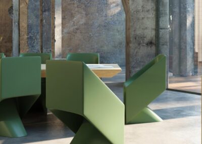 Green design chair that won 1 st prize at Buildners architect award in previous competition.